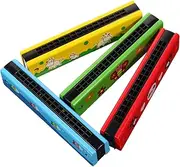 GOOHOCHY 4pcs Cartoon Wooden Harmonica Set for Beginner Friendly Musical Instruments with Pure Sound Portable Design for Early Music Learning and Parent Interaction