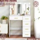 Dressing Table Set 5 Drawers Large LED Mirror Makeup Desk Vanity Table Bedroom