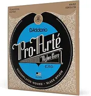 D'Addario Guitar Strings - Pro-Arte Classical Guitar Strings - EJ50 - Nylon Guitar Strings - Silver Plated Wound, Black Nylon Core - Hard Tension