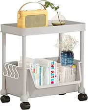 Utility Cart on Wheels, 2 Tier Rolling Cart, Movable Bookshelf Cart, Storage Trolley on Wheels, Bathroom Trolley, Book Cart, for Kitchen, Bathroom, Library