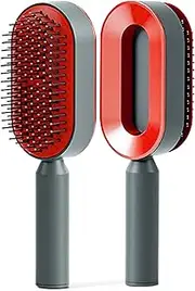 Self Cleaning Hair brushes for Women, Kids - Hair Brush for Curly, Thick, Straight, Thin, Wet or Dry Hair - Detangling Brush and Scalp Massager - Detangler Brush Comb Pain Free (Red)