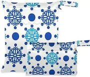 Snowflake Blue Polka Dot reusable baby wet bag 2 Pack diaper bag essential items with handles for pool, baby diapers