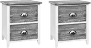 Artiss Bedside Table Set of 2 White + Grey Baskets Bed Side Tables Storage Small Narrow Desk Chest Drawers, with Drawer, Bedroom Home Furniture Tallboy Lamp Nightstand Cabinet in 45cm Height