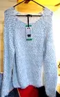 Buffalo David Bitton Women's Light Blue White Fuzzy Knit Long Sleeve Sweater Lg