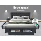 Bed Frame Double Size Fabric Upholstered Headboard With Drawers Mattress Base