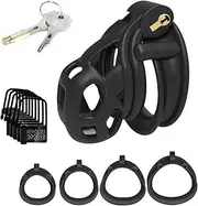 HCUDFN Chastity Belt for Men, Ventilated Penis Cage with 4 Cock Rings Invisible Lock Bondage Chastity Cage Set Sex for Men Couples(S)