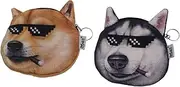 [Pokinge] 2Pcs Cute Dog Coin Purse, Husky Bulldog Expression Money Bag Pouch Wallet Funny Change Purses with Zipper Cartoon Mini Wallet for Women & Girl, Cute