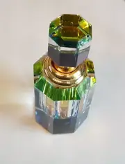 VINTAGE IRIDESCENT RAINBOW GLASS CRYSTAL PERFUME OIL BOTTLE COLLECTIBLE W DAUBER