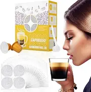 CAPMESSO Espresso Foils and Refillable Capsules-Seal Lids to Reusable Capsules Coffee Pod Compatible with Nespresso Original Line Machines (1000pcs Lids+6 pcs Pods)