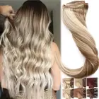 THICK Double Weft Human Hair Extensions Clip In Real Remy Full Head Weave OMBRE
