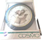 Cosmo Cherub clock teal/gold 11" round NIB
