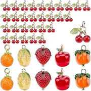[SaiDian] 40Pcs 3D Red Cherry Charms Acrylic Fruit Dangle Pendant Glass Beads for DIY Jewelry Making Earrings Bracelets Necklaces Crafts, Small, Zinc, No Gemstone
