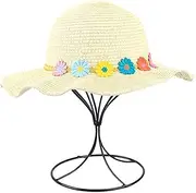 [Cauplse] Women Floppy Beach Sun Hat, Embroidery Style Straw Sun Bucket Hats for Women Wide Brim Garden Hats Adjustable Lightweight, Summer Foldable Packable Straw Hats Beige