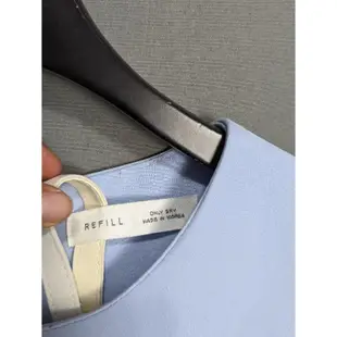 韓國REFILL拼接色塊裙擺微光澤削肩洋裝 B0219【點點藏物】