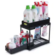 Double Layer Pull-Out Storage Rack Sink Cabinet Organizer with Storage Drawer