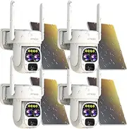 LETSCEE Security Cameras Wirelss Outdoor Solar Powered for Home Security, 360 View Outside Camera,Motion Detection,10x Hybrid Zoom PAN Tile,i IP-65 Weather Proof (4 Pack)