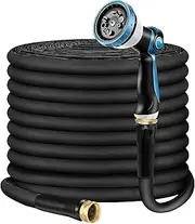 Non-Expandable Garden Hose 100feet, Felxible Water Hose with 10 Function Hose Nozzle, Lightweight, Anti-Kink, Tangle Free, Rust Proof for Yard - 2025 Model(Black)