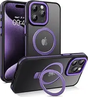 YINLAI for iPhone 15 Pro Max Case with Magnetic Ring Holder, [Compatible with MagSafe] Slim Touch Fashion Color Blocking Shockproof Protective Phone Cases for iPhone 15 Pro Max 6.7" with Stand, Purple