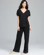 Natori Zen Floral Lace-Trim Short Sleeve Pajama Set