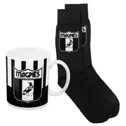 Collingwood Magpies AFL Ceramic Coffee Mug Cup and Jacquard Knit Socks