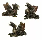 Set Of Three Steampunk Mechanical Robotic Cyborg Winged Dragon Figurine