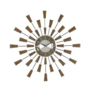 Wall Clock Brown Geometric Sunburst Metal Modern Style Analog Home Decoration