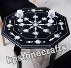 27" Black Marble Octagonal Table Top | White Marble with Semi-Precious