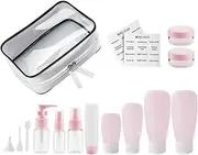 MAGIGO Pink Toiletries Leak Proof Travel Bottle Set (16 Pack), TSA Approved Airline Carry-On with Clear Bags for Women