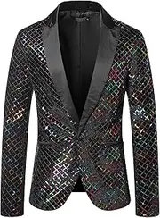 [SWJGLITTR] Mens Sequin Dress Suit Jacket Shiny Sequins One Button Suit Coat Lapel Tuxedo Dinner Prom Sport Coats, Colour, Large