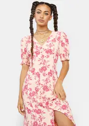 [Glamorous] Peach Pink Midi Floral Dress