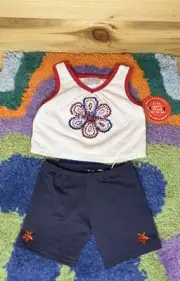 Vintage Build A Bear Red, White, Blue Flower Sequin Tank Top & Star Leggings Set
