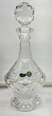 Bohemia Clear Lead Crystal Glass Whiskey Liquor Pedestal Decanter Bottle New 13”