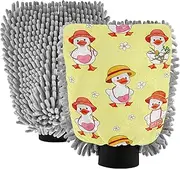 Cute Cartoon Ducks Yellow Washing Mitts Car Wash Scratch Free Soft Cleaning Scrub Pads Car Detailing Absorbent Microfiber Chenille, Large x 2 Pack