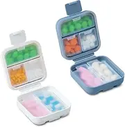 2 Pack Small Pill Case, Daily Pill Organizer Travel, Portable Pill Case, 6 Compartments Compact Mini Pill Case, Compact Medicine Containers (Blue, White)