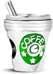 [SBI Jewelry] Coffee Charm for Bracelet Cafe Bead Silver Green Star Latte Gift Women Girls Granddaughter Girlfriend Wife Mum Daughter Sister Compatible with Pandora Birthday Mothers Day Anniversary, Metal, No Gemstone