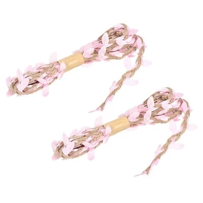 2Pcs 6.6ft 5mm Burlap Leaf Ribbon Vine Natural Jute Rope Twine, Pink