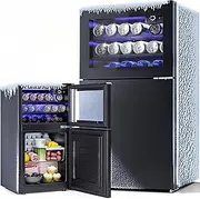 Advwin 80L Refrigerator with Freezer,2-Door Mini Fridge,Compact Drink Chiller with 7-Level Temperature Control 38dB Low Noise Reversible Door,Wine Cooler for Dorm,Kitchen, Bedroom, Office Use
