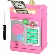 Piggy Bank,Automatic Electronic Piggy Bank for Kids Boys Girls with Password and Fingerprint Unlocking Simulation,Money Bank Kids Safe Toys Age3+ (Pink)