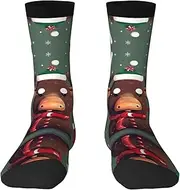 [EdWal] Soft Funny Christmas Moose head print Moisture Wicking Socks Sports Socks for Men and Women Warm thermal Boot Hiking Socks