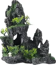 SiissaPeksid Large Fish Tank Decorations - Mountain View Aquarium Ornament with Tree House Cave Bridge,Shuangfeng