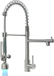 Commercial Single Handle Pull down Sprayer Brushed Nickel Kitchen Faucet, Kitche