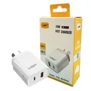 USP 30W Dual Ports (USB-C PD + USB-A QC3.0) Fast Wall Charger - Safe Charge,Compact, Travel Ready, Charge 2 Devices Simultaneously, FireProof Material 6976552042581