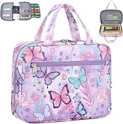 [Octsky] Bible Covers Bible Case for Women Girls Bible Book Carrying Bags Kids Scripture Case Church Bag Bible Protective with Handle Pockets Zippered Pocket (Butterfly Purple)