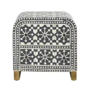 Belle Adina Plyboard Bone Inlay Bedside Table 45x45cm - Grey