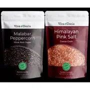 Viva Doria Malabar Peppercorn (Whole Black Pepper) 12 oz and Himalayan Pink Salt