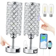 Crystal Lamp Touch Control Set of 2, Sliver Crystal Table Lamps with USB C+A