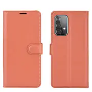 For Samsung Galaxy A52 5G / 4G Lychee Folio Protective Case, Kickstand, Wallet, Brown