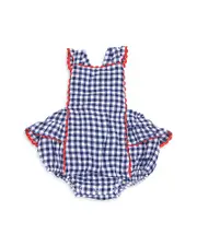 Angel Dear Girls' Gingham Ric Rac Ruffles Sunsuit - Baby