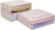 Astro 183-22 Storage Case for Blankets, Petite Rose Pattern, Set of 3, Non-woven Fabric, Storage Bag, Futon, Towel Blanket, Skin Comforter, Transparent Window Included