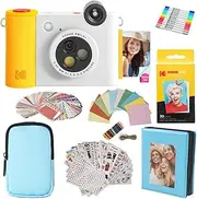 [Kodak] Smile+ 2-in-1 Digital Instant Print Camera & Photo Printer Gift Bundle + Case + Zink 2x3 Sticky Back Photo Paper 20pk + Album + Sticker Frames + Hanging Frames + Sticker Sets + Markers - White